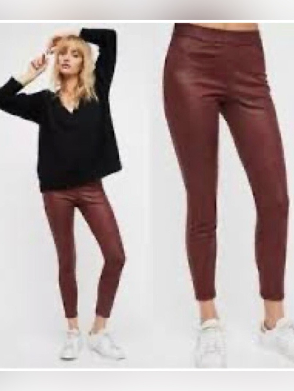 FREE PEOPLE Vegan Faux Suede Leggings Wine Burgundy Size 30